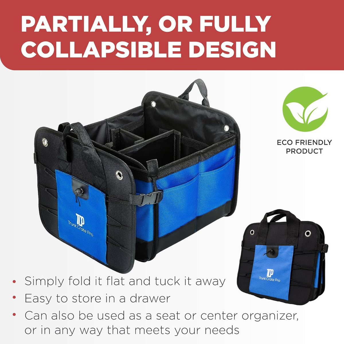 Blue Car Cargo Trunk Organizer for SUV & Auto Storage, Large (UPC: 627987239614) TrunkCratePro