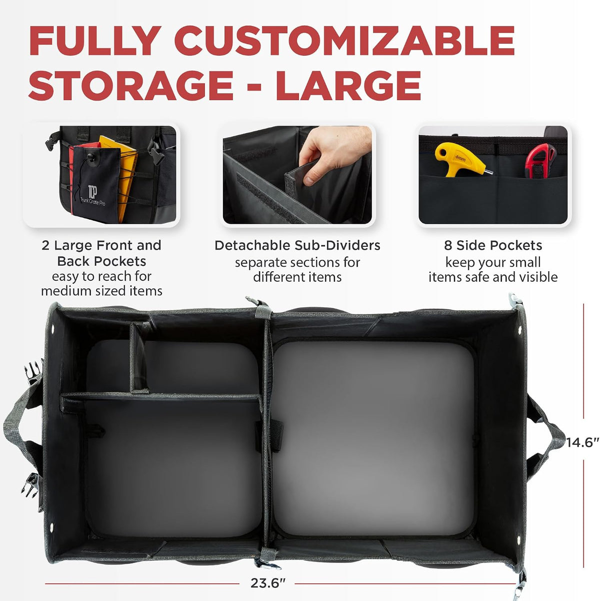Car Trunk Organizer for SUV & Truck Cargo Storage, Large, Black (UPC: 627987239607)