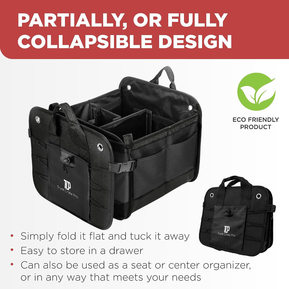 Car Trunk Organizer for SUV & Truck Cargo Storage, Large, Black (UPC: 627987239607)