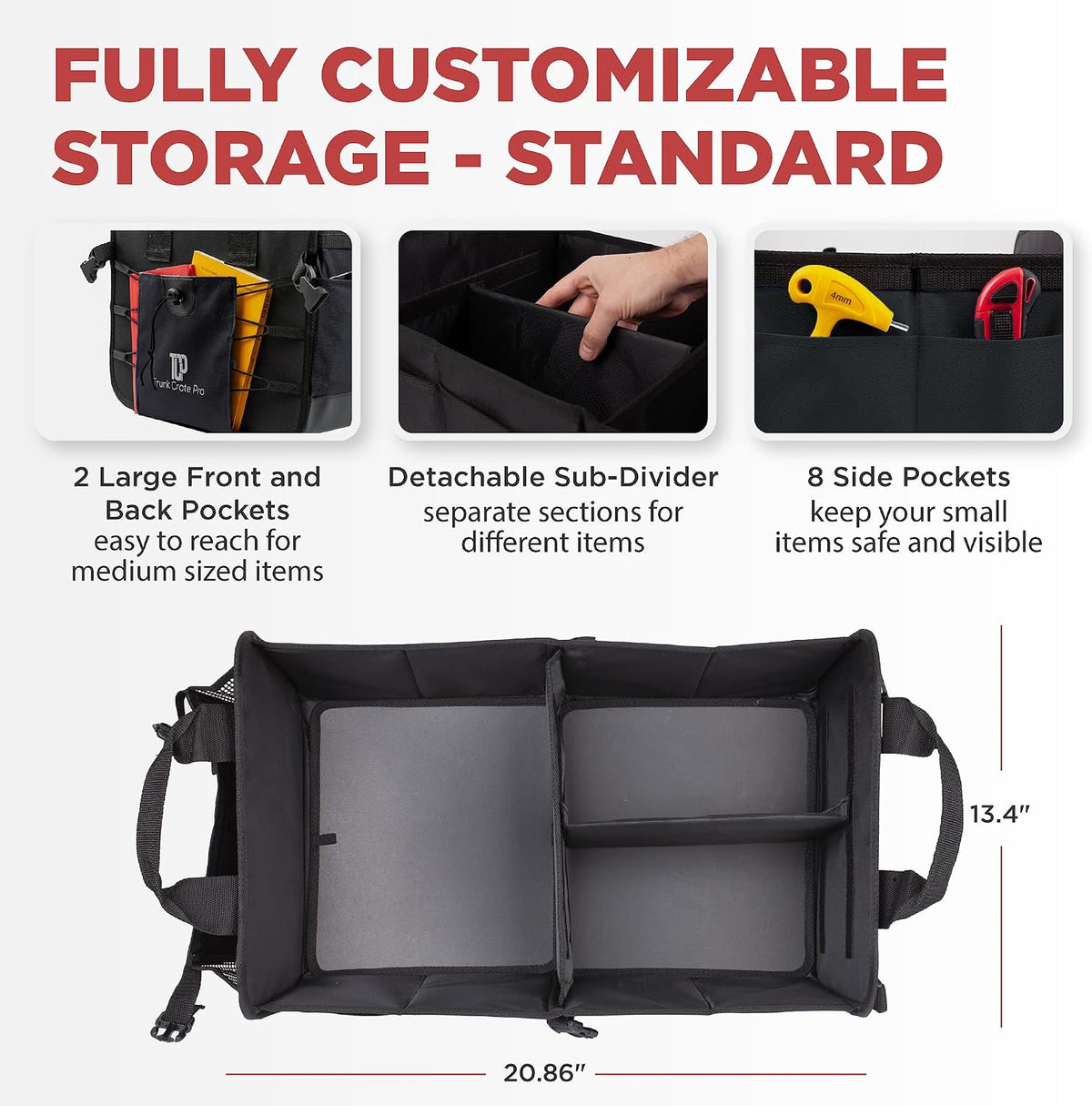 Car & Vehicle Trunk Organizer for SUV, Truck & Auto Storage, Standard Black