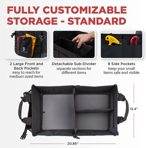 Car & Vehicle Trunk Organizer for SUV, Truck & Auto Storage, Standard Black
