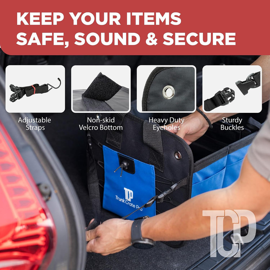 Blue Car Cargo Trunk Organizer for SUV & Auto Storage, Large (UPC: 627987239614) TrunkCratePro