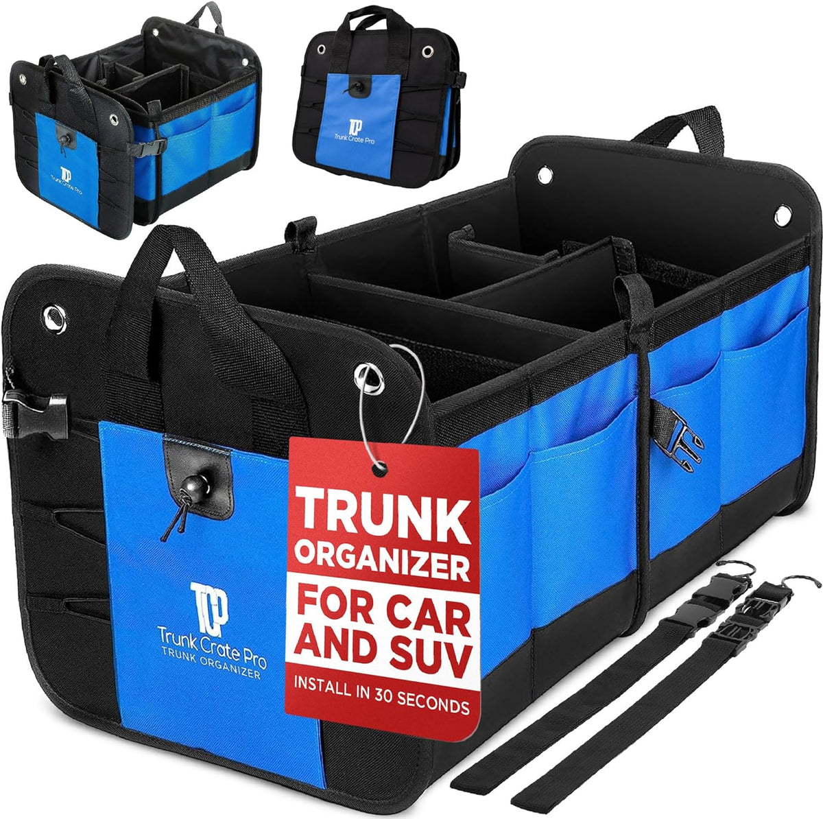Blue Car Cargo Trunk Organizer for SUV & Auto Storage, Large (UPC: 627987239614) TrunkCratePro