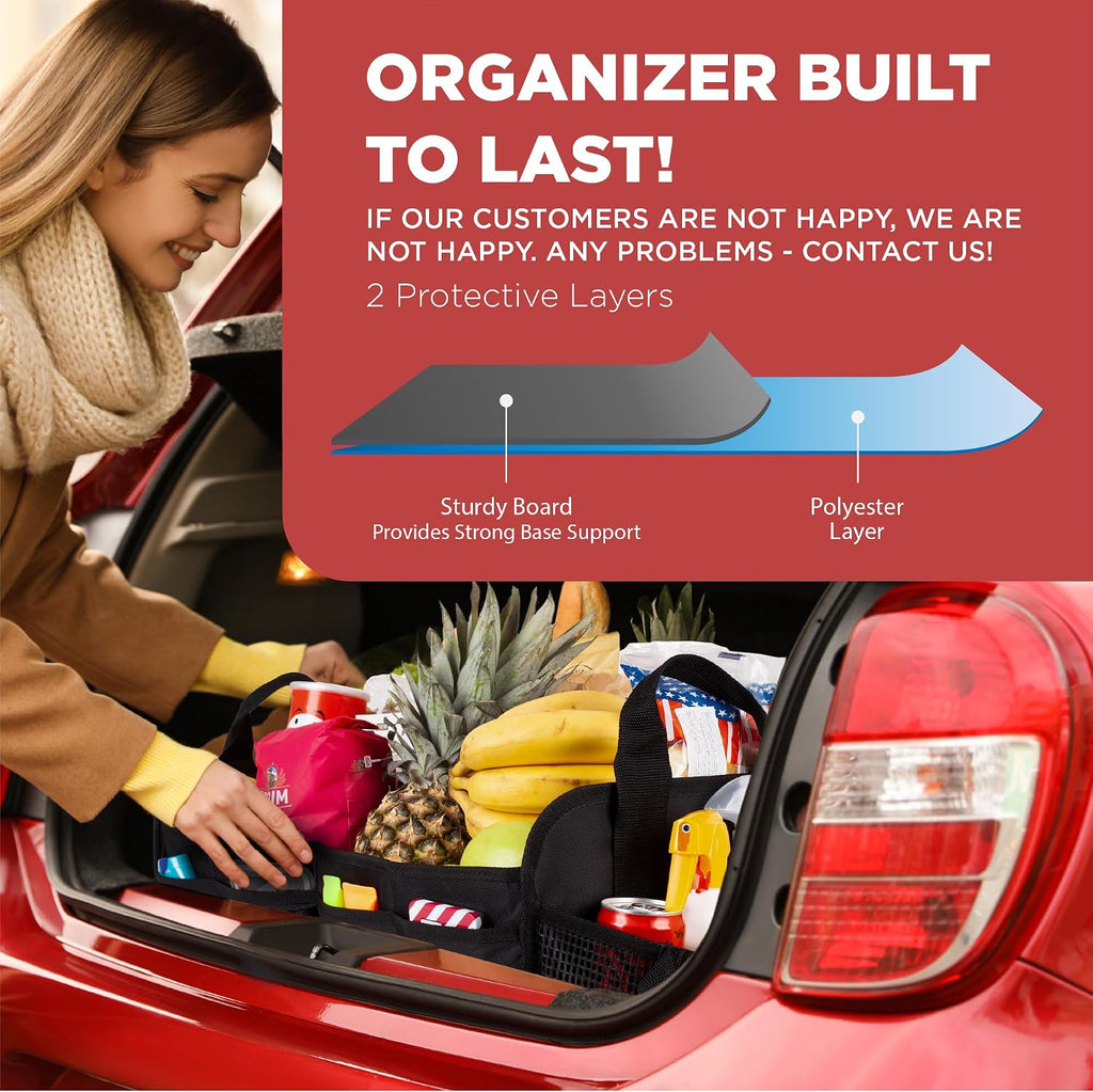 Car & Vehicle Trunk Organizer for SUV, Truck & Auto Storage, Standard Black