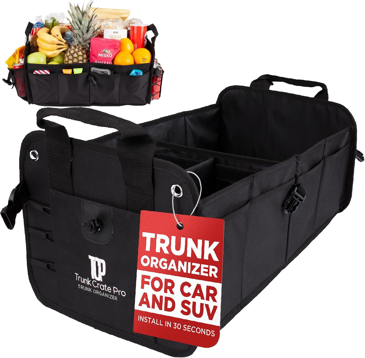 Car & Vehicle Trunk Organizer for SUV, Truck & Auto Storage, Standard Black