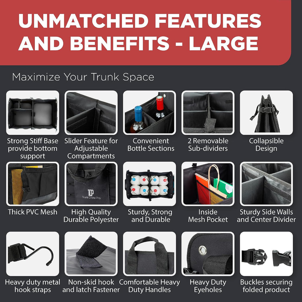 Car Trunk Organizer for SUV & Truck Cargo Storage, Large, Black (UPC: 627987239607)