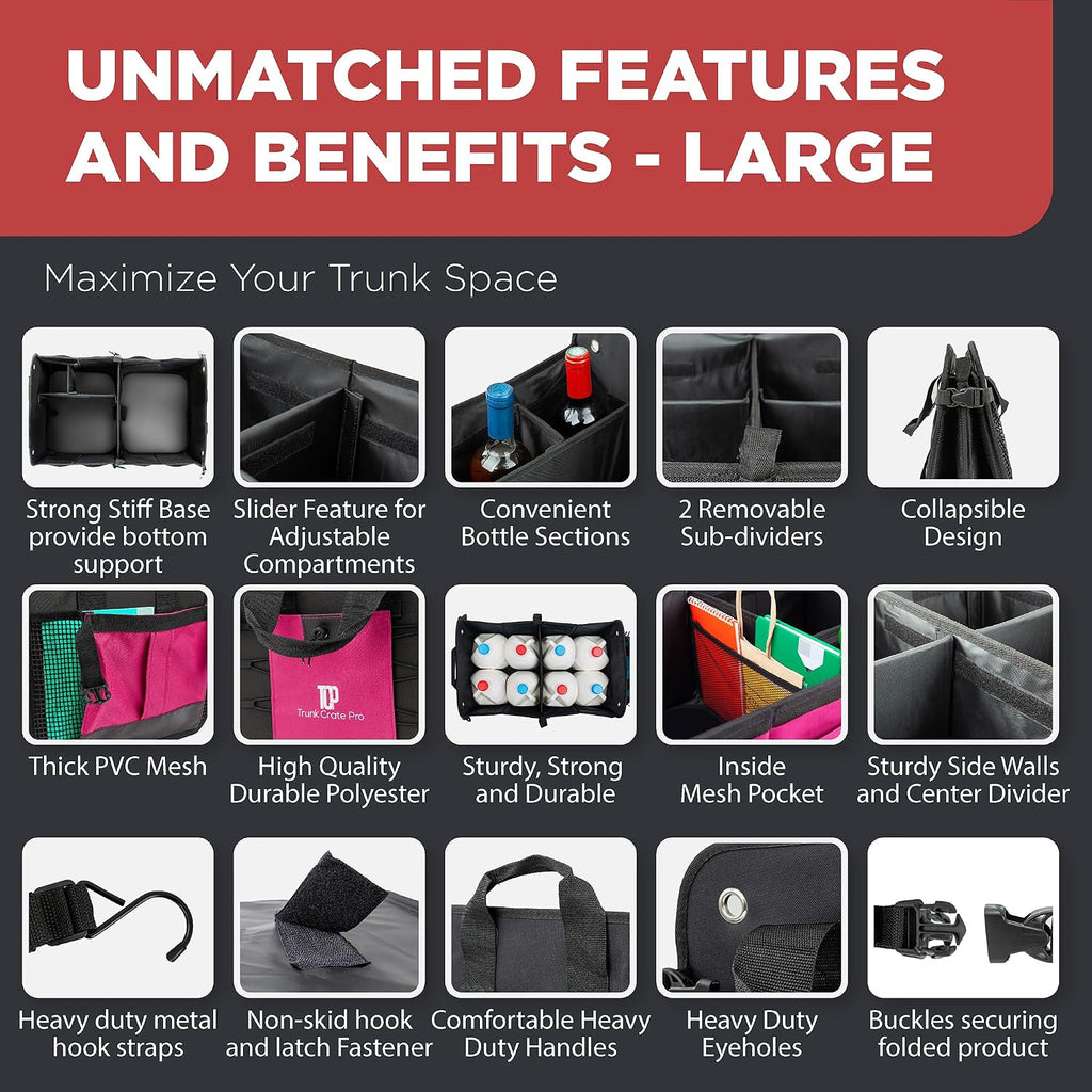 Pink Car Trunk Organizer for Women, SUV & Jeep Cargo Storage, Large TrunkCratePro UPC: 662187154824