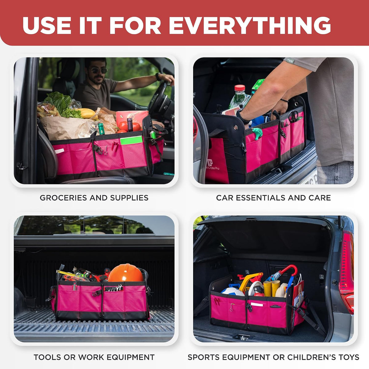Pink Car Trunk Organizer for Women, SUV & Jeep Cargo Storage, Large TrunkCratePro UPC: 662187154824