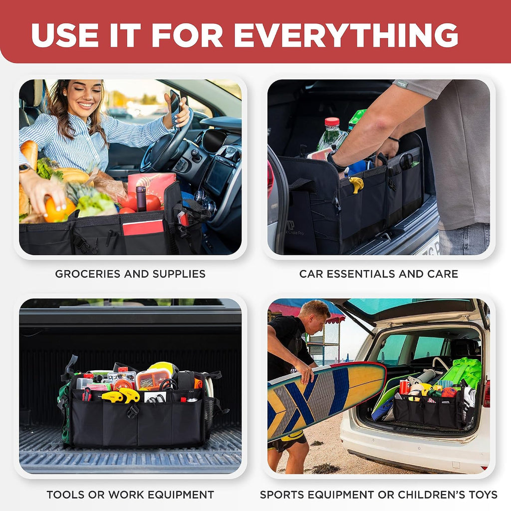 Car & Vehicle Trunk Organizer for SUV, Truck & Auto Storage, Standard Black