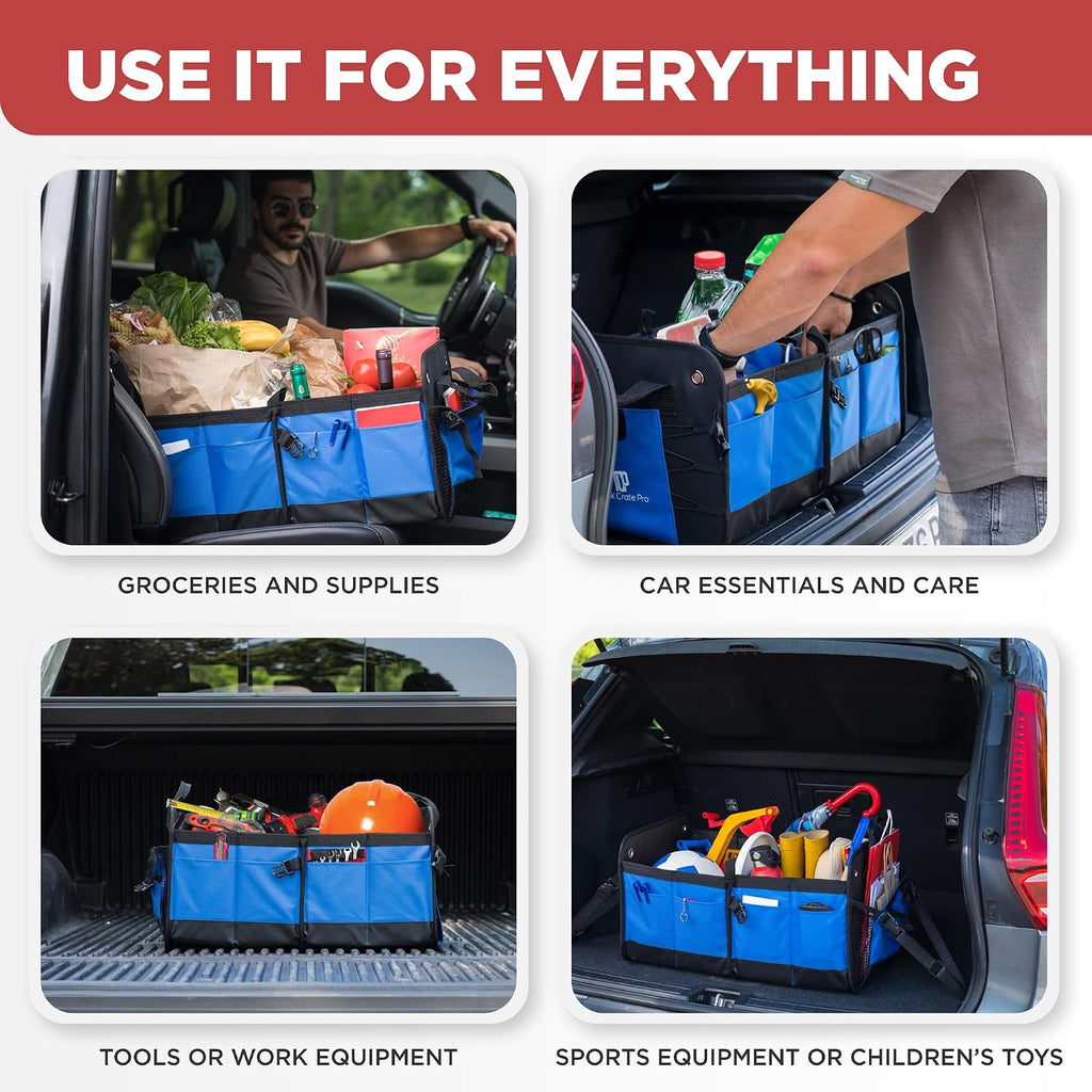 Blue Car Cargo Trunk Organizer for SUV & Auto Storage, Large (UPC: 627987239614) TrunkCratePro