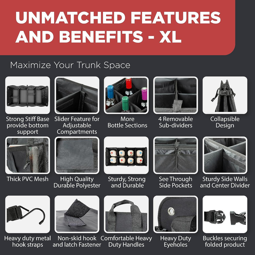 Car Trunk Organizer for SUV, Truck & Auto Cargo Storage, XL Black (UPC: 661585150841)