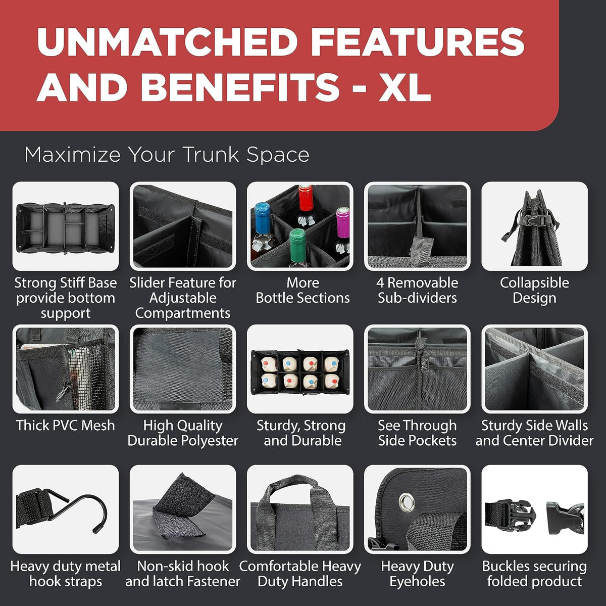 Car Trunk Organizer for SUV, Truck & Auto Cargo Storage, XL Black (UPC: 661585150841)