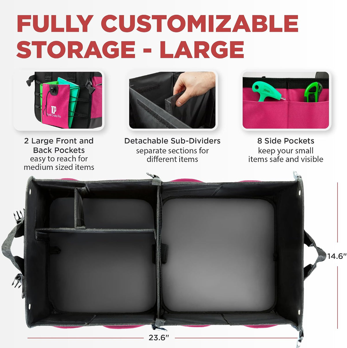 Pink Car Trunk Organizer for Women, SUV & Jeep Cargo Storage, Large TrunkCratePro UPC: 662187154824